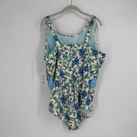Lands' End swimsuit 26 blue floral one piece slimming plus size beach feminine - Picture 6 of 6